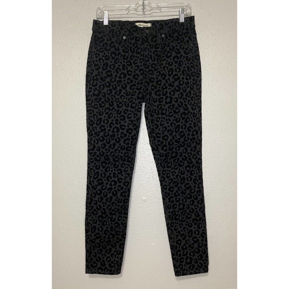 Madewell Denim - Madewell Jeans Womens 27 Black 9” Midrise Skinny Flocked Leopard Denim Animal